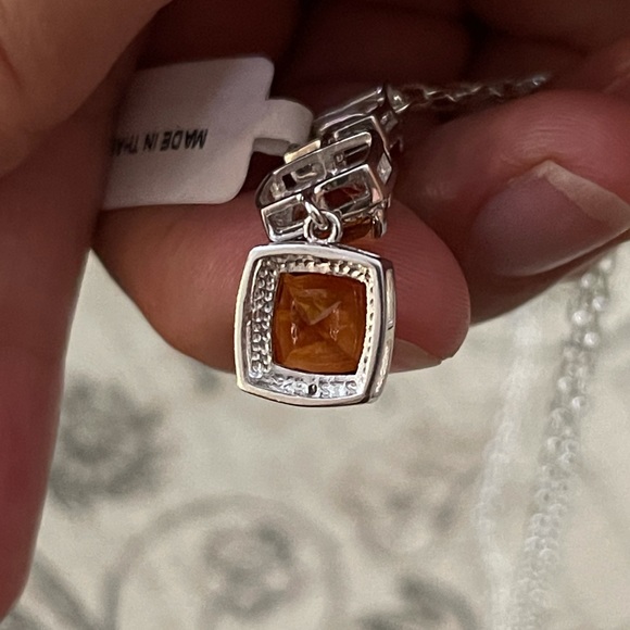 Orange citrine & diamond sterling silver pendant - Picture 7 of 13
